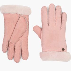 Ugg Pink Suede Shearling Slim Side Vent Gloves medium NWT